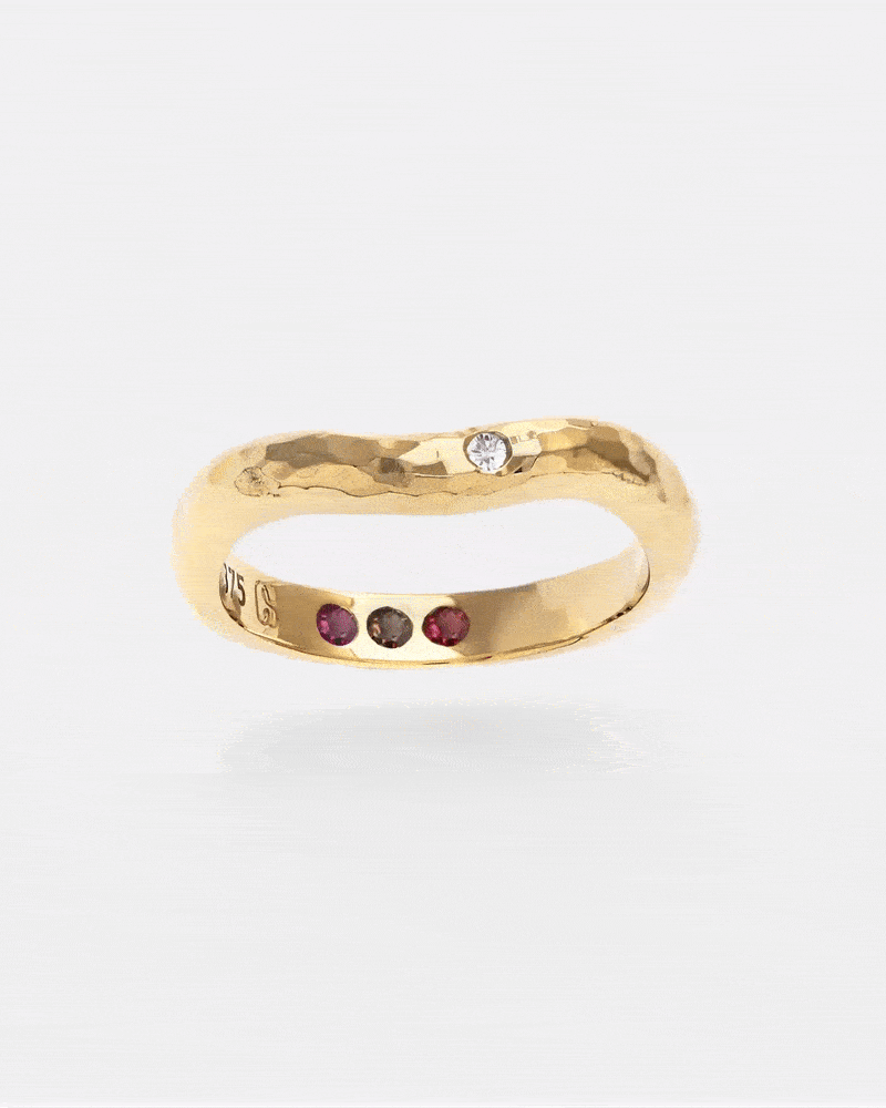 Gold ring hammered pre-set garnet Hidden Inner Strength