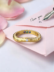 Gold ring hammered pre-set garnet Hidden Inner Strength