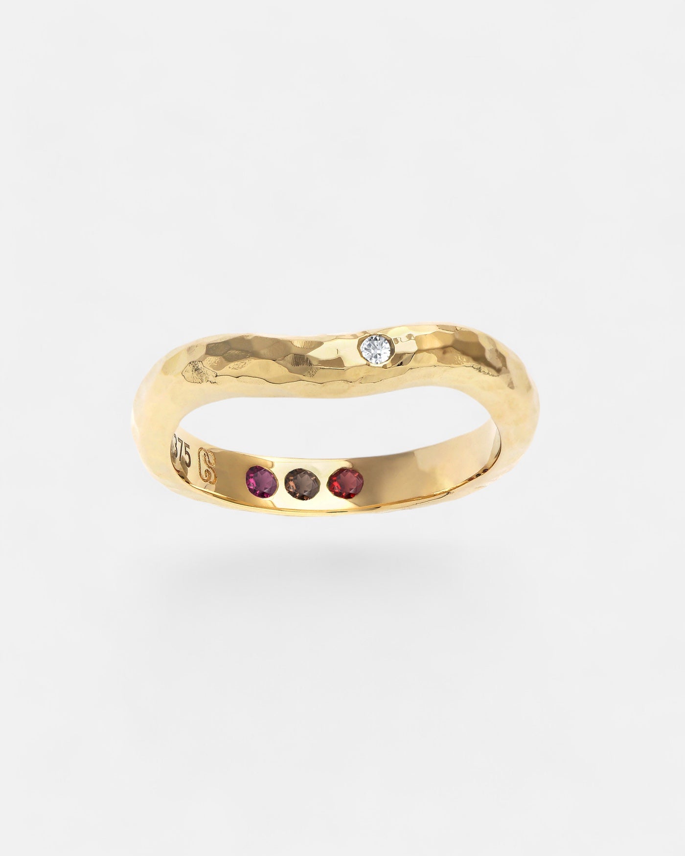 Gold ring hammered pre-set garnet Hidden Inner Strength