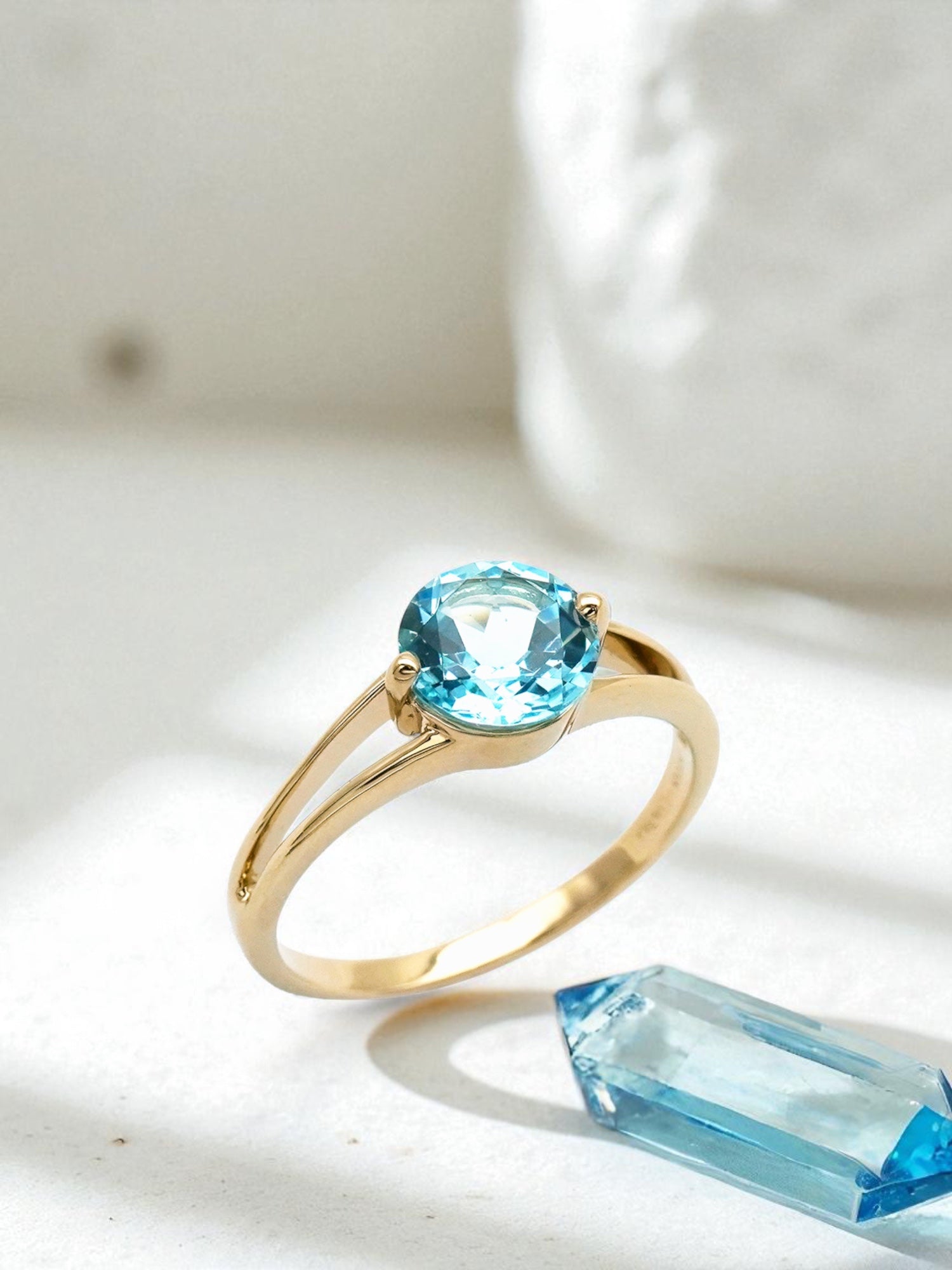 Intention Ring Blue Topaz Gold - Communication