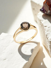 Intention Ring Smoky Quartz Gold - Stress Relief