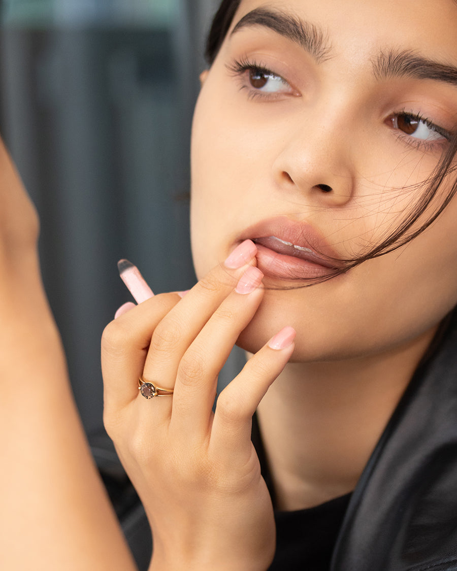 Intention Ring Smoky Quartz Gold - Stress Relief