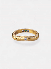Goldring Gehämmert Hidden Inner Strength - Edelstein Ring Gold - Rauchquarz Ring - Rhodolith Ring - Roter Granat Ring