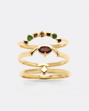 Stapelringe Gold - Citrin Ring Gold, Chromdiopsid Ring Gold, Roter Granat - Daring Triad Ring Gold