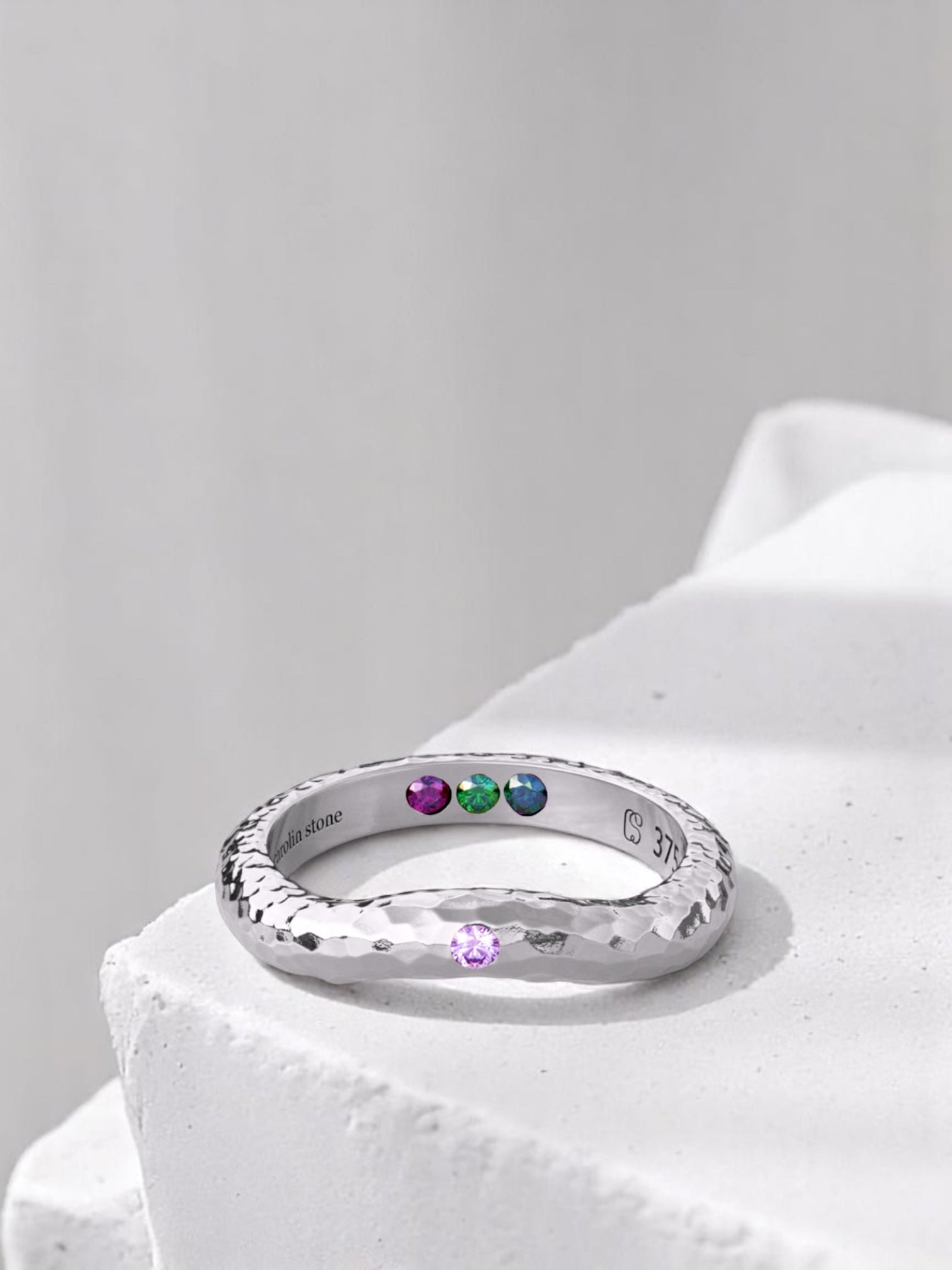 Edelstein Ring Silber - Silberring Gehämmert Topas, Amethyst, Rauchquarz, Rosa Saphir Ring Hidden Inner Strength