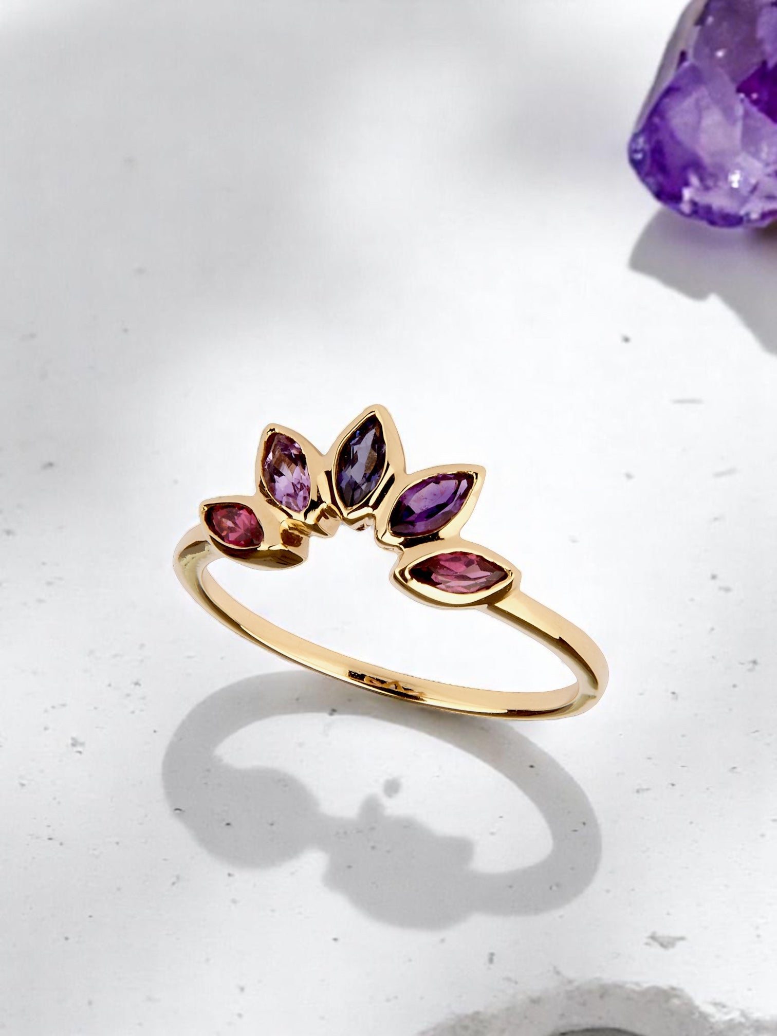 Amethyst Ring Gold & Rhodolith Ring Gold - Goldring Damen -Crown Ring Gold