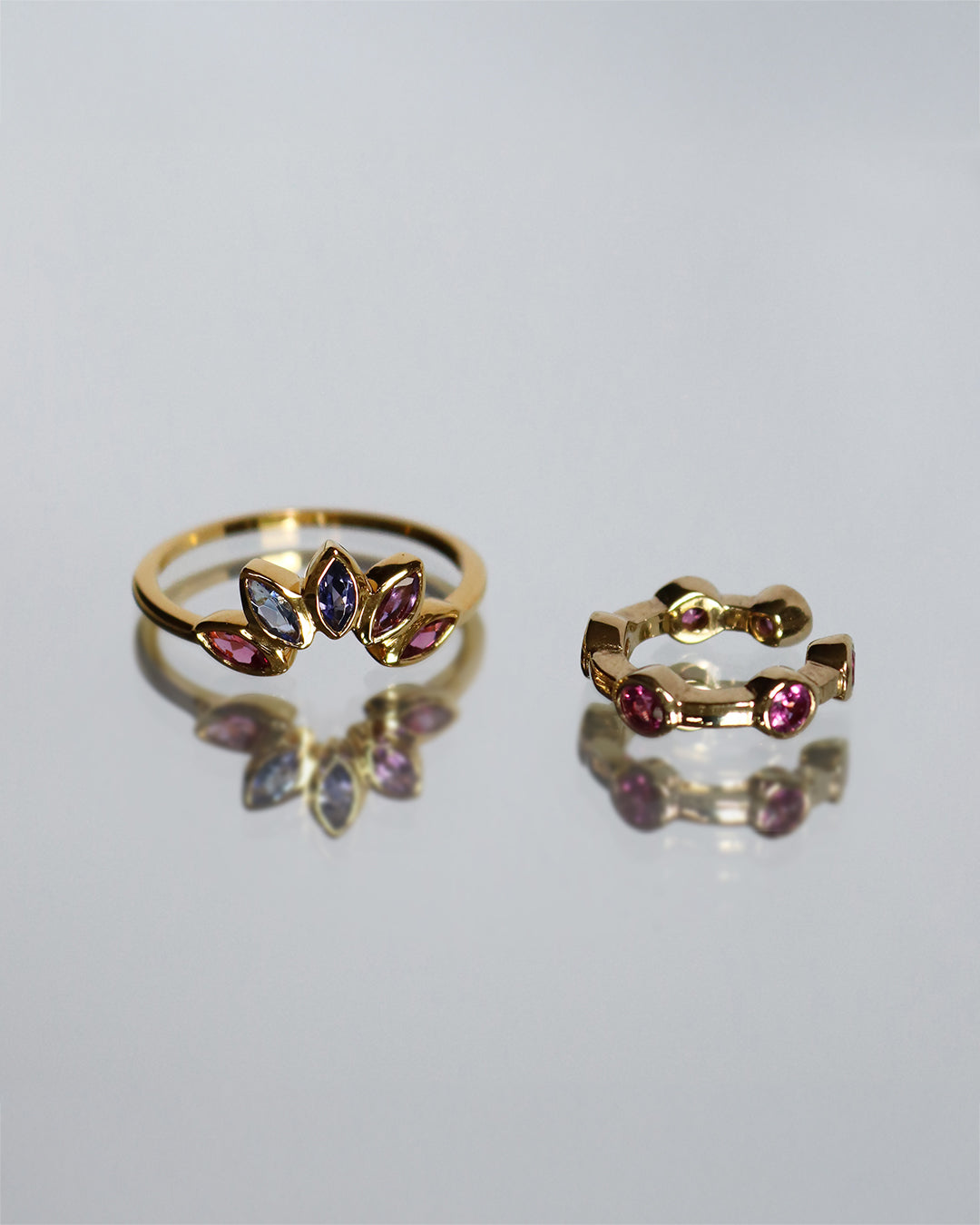 Crown Ring Amethyst Gold Rhodolith