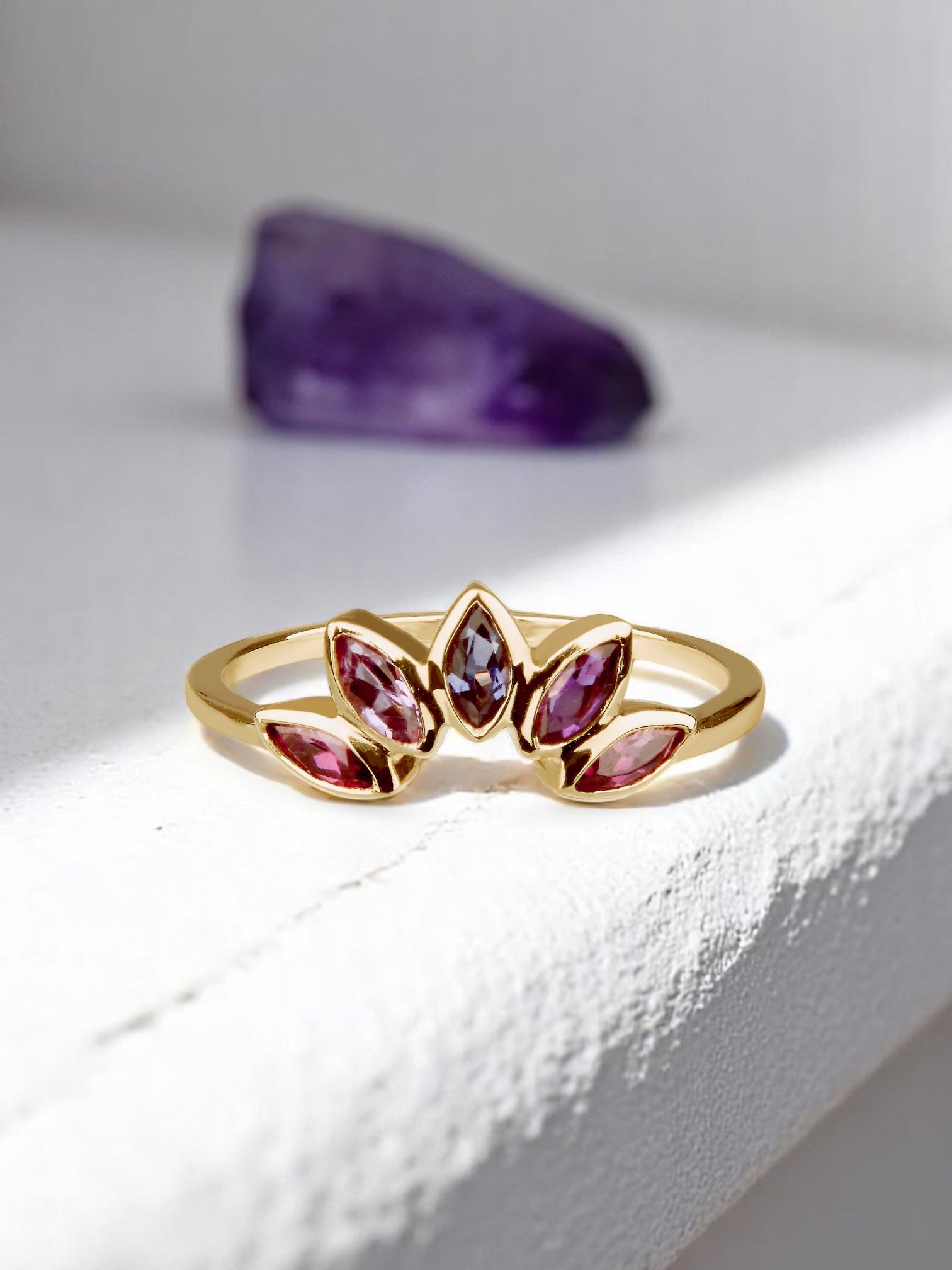 Amethyst Ring Gold & Rhodolith Ring Gold - Goldring Damen -Crown Ring Gold