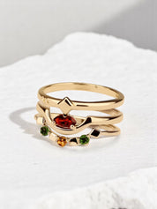 Stapelringe Gold - Citrin Ring Gold, Chromdiopsid Ring Gold, Roter Granat - Daring Triad Ring Gold