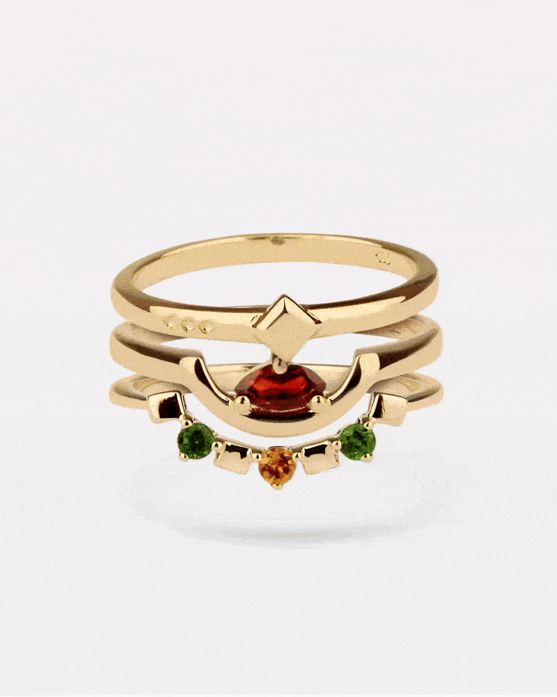 Stapelringe Gold - Citrin Ring Gold, Chromdiopsid Ring Gold, Roter Granat - Daring Triad Ring Gold