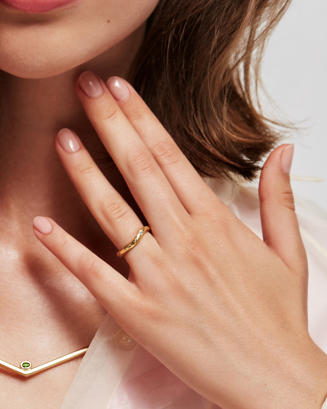 Gold ring hammered pre-set garnet Hidden Inner Strength