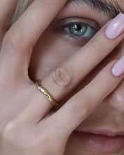 Gold ring hammered pre-set garnet Hidden Inner Strength