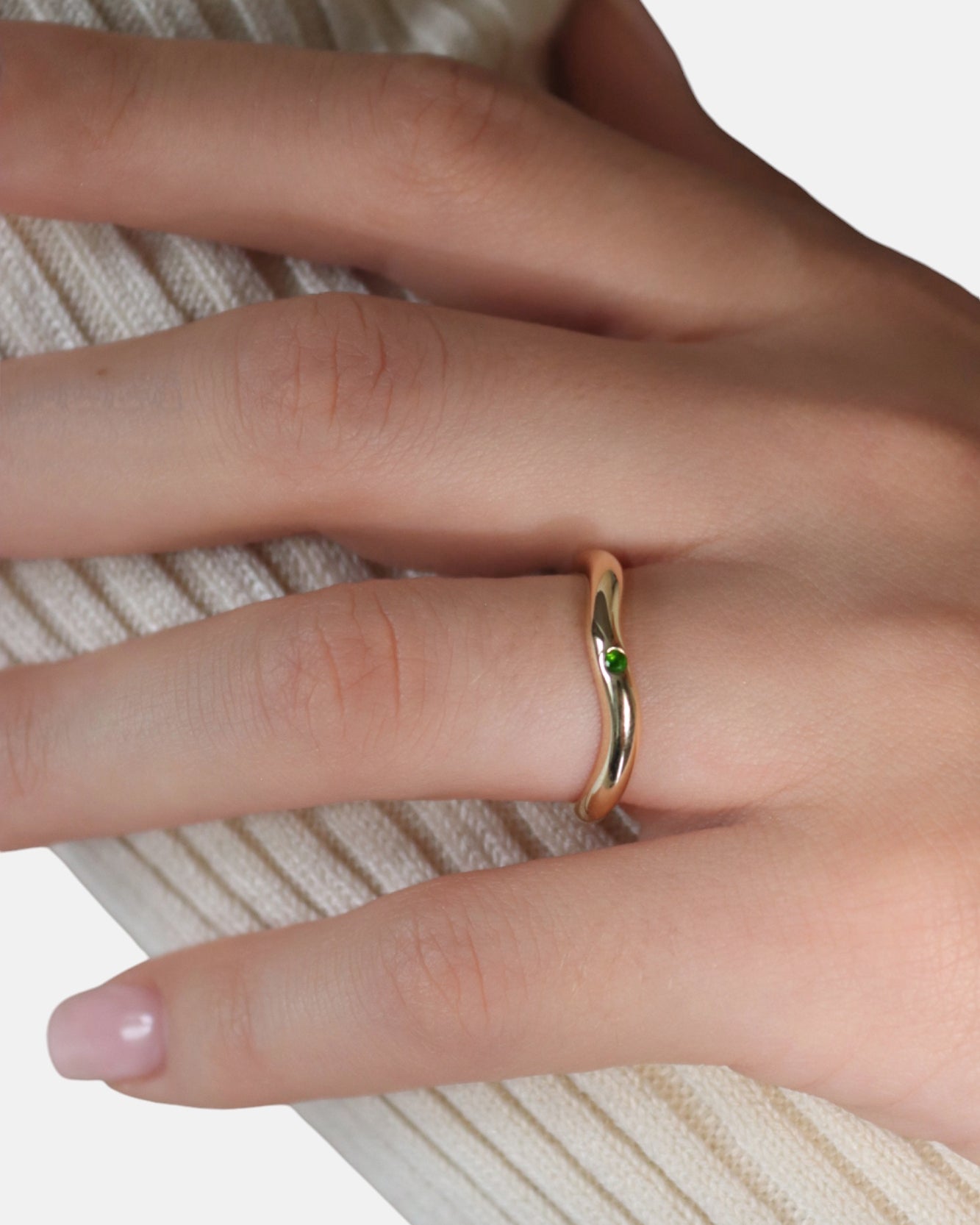 Gold ring polished pre-set garnet Hidden Inner Strength