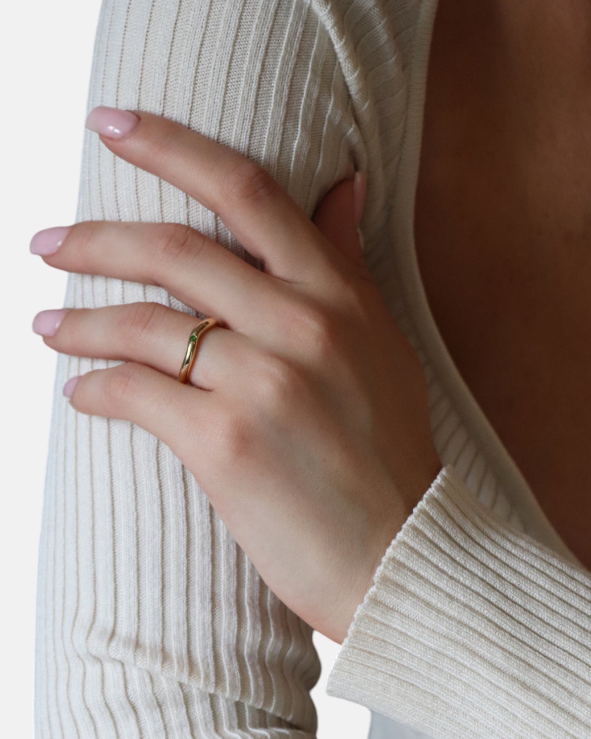 Gold ring polished pre-set garnet Hidden Inner Strength
