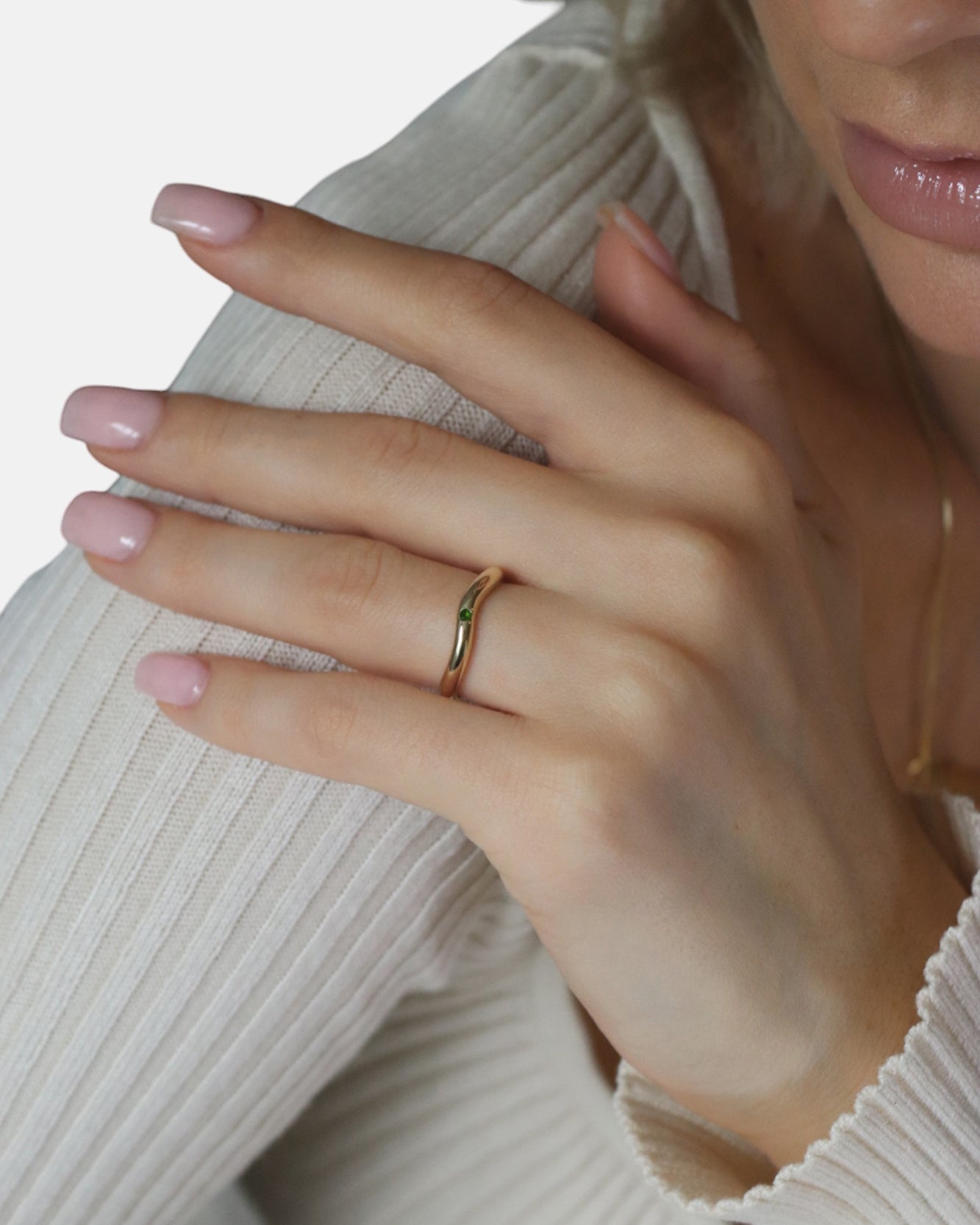 Gold ring polished pre-set garnet Hidden Inner Strength