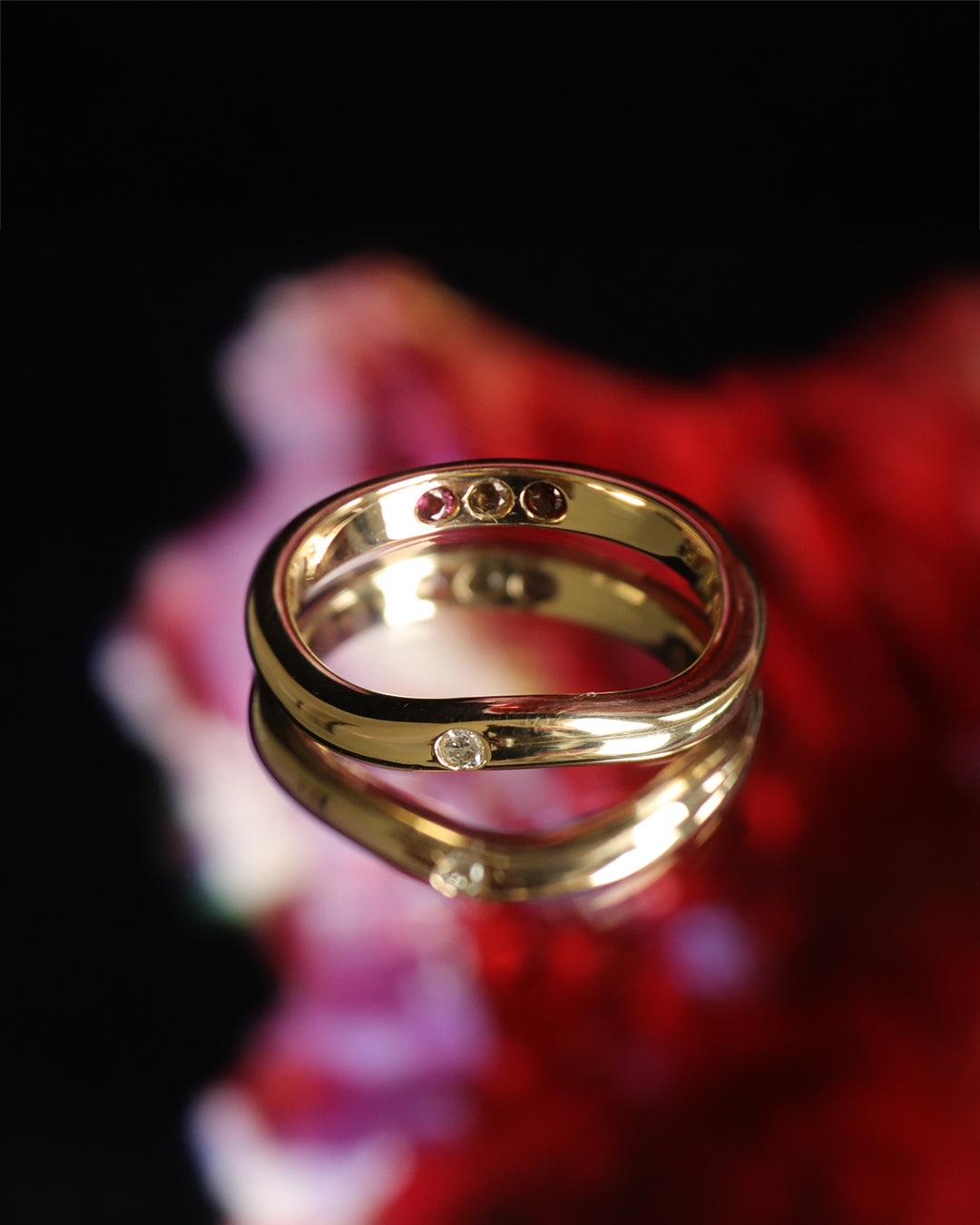 Gold ring polished pre-set garnet Hidden Inner Strength