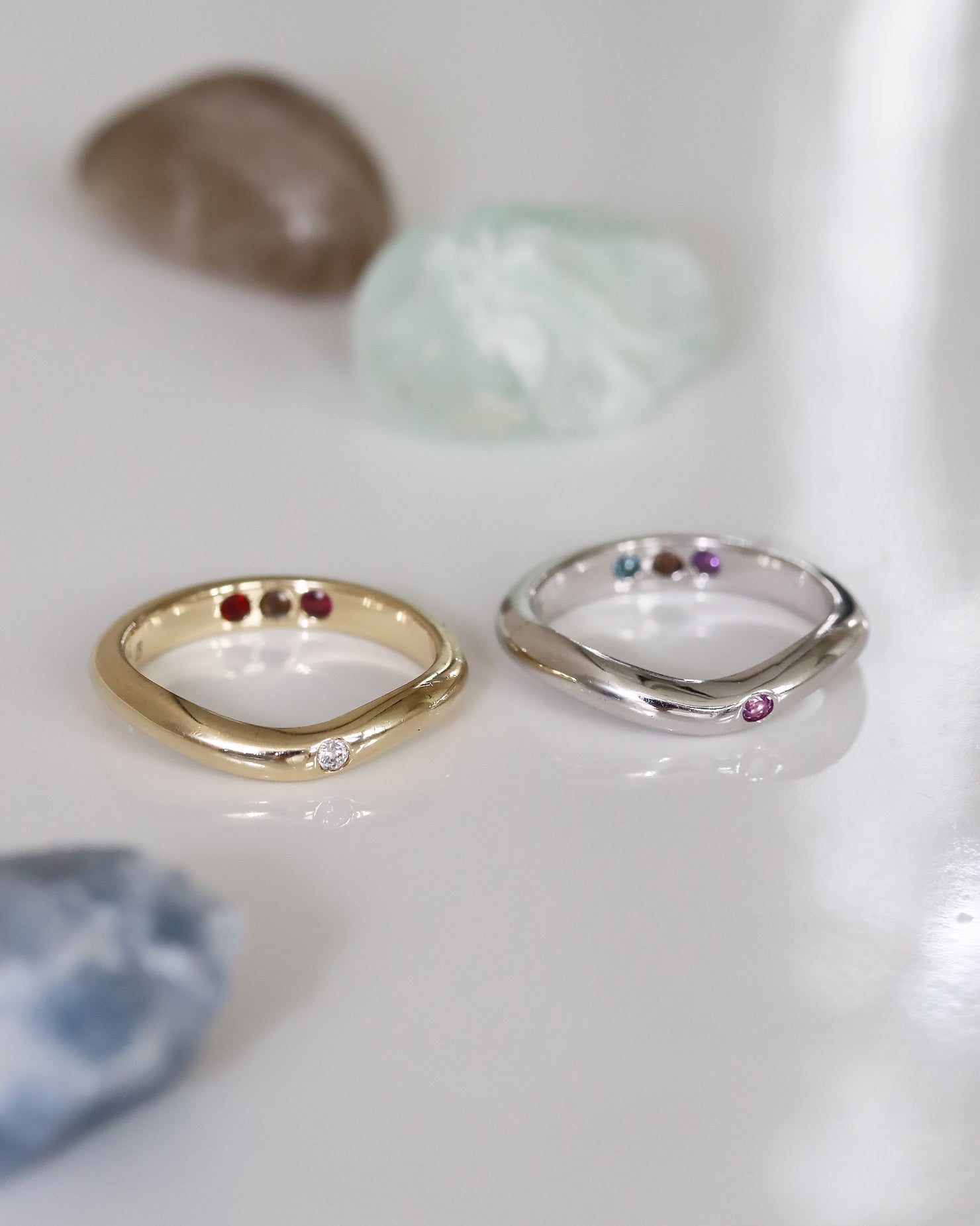 Gold ring polished pre-set garnet Hidden Inner Strength