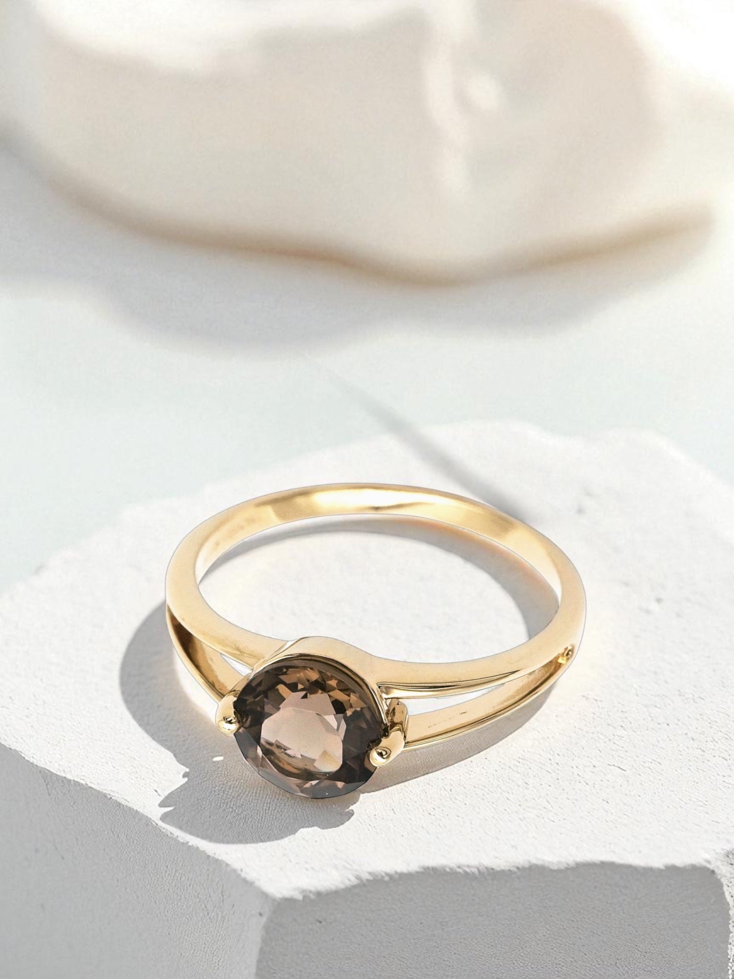 Intention Ring Rauchquarz - Stressreduzierung Gold