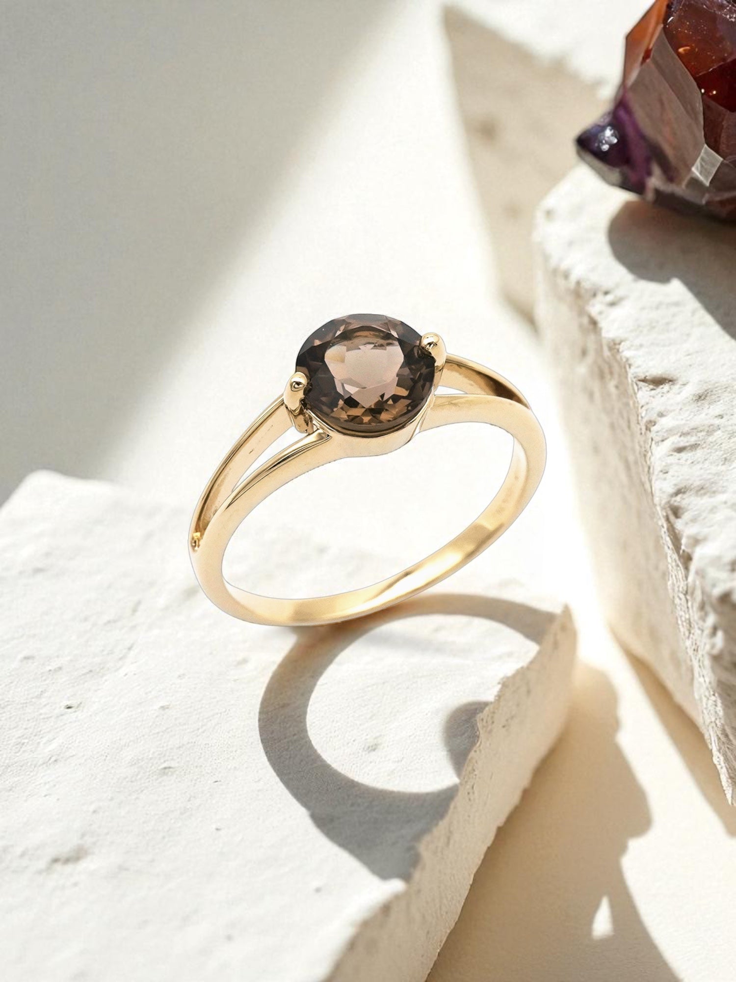 Intention Ring Rauchquarz - Stressreduzierung Gold