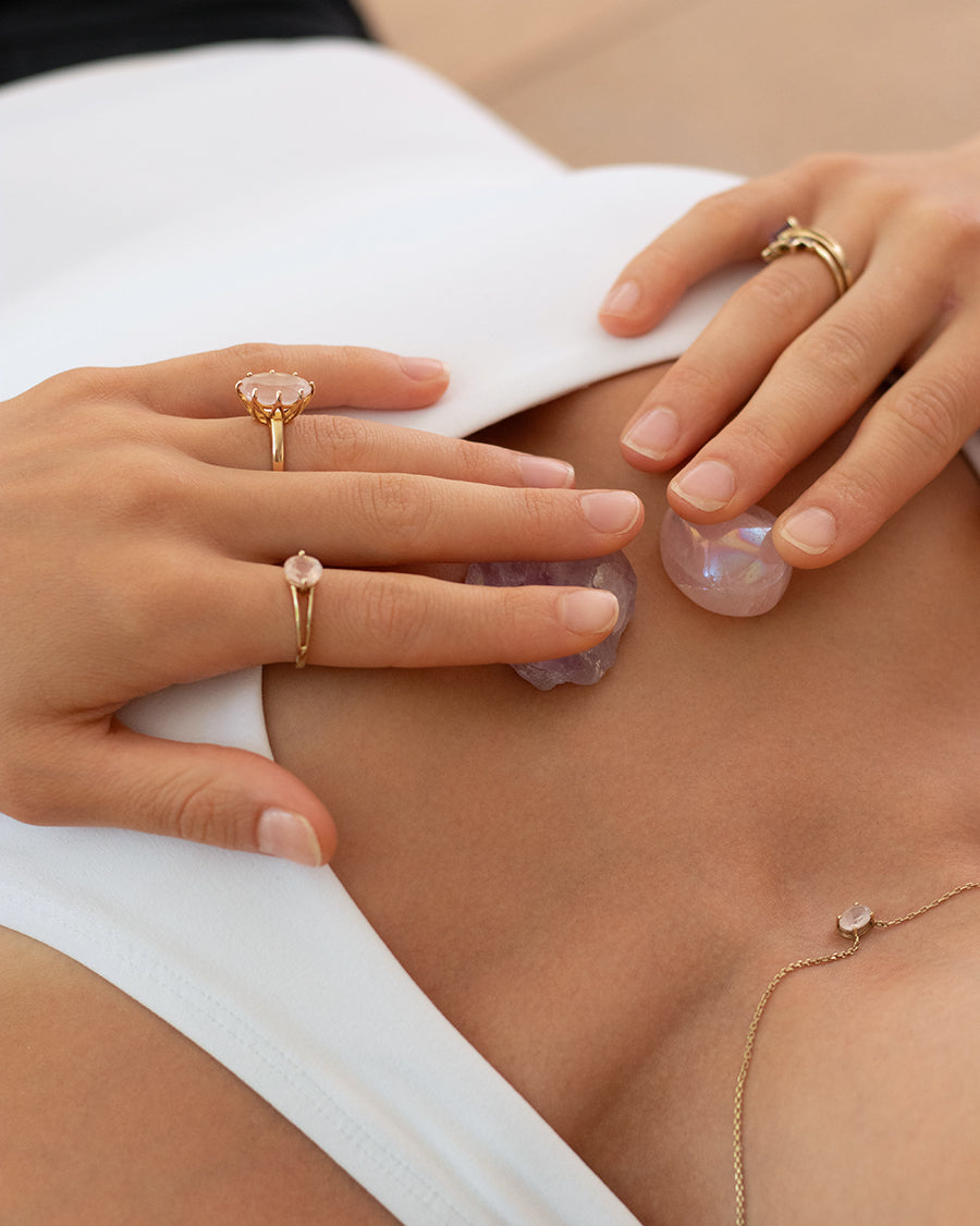 Intention Ring Rosenquarz - Selbstliebe Gold