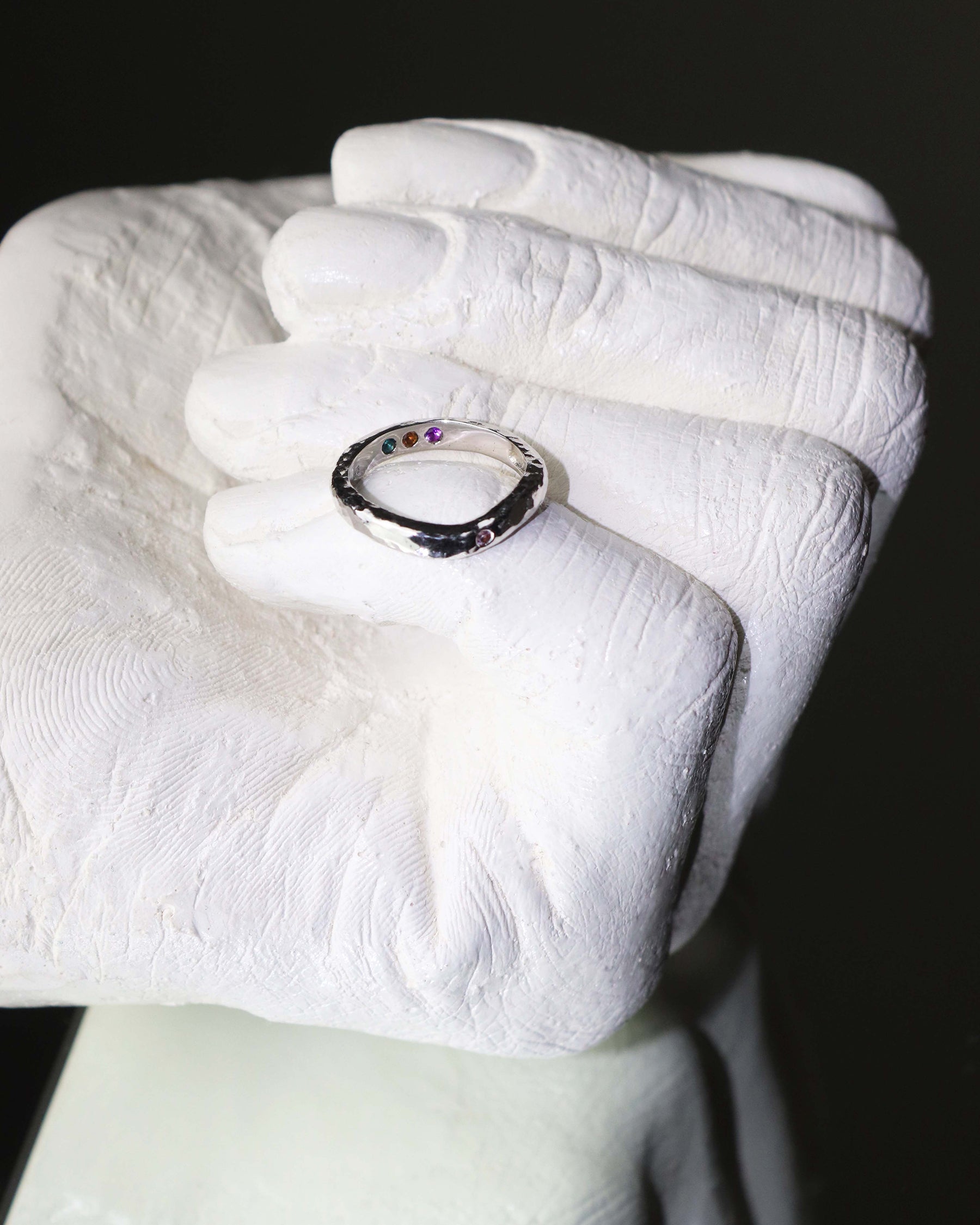 Edelstein Ring Silber - Silberring Gehämmert Topas, Amethyst, Rauchquarz, Rosa Saphir Ring Hidden Inner Strength