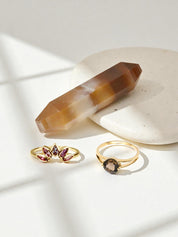 Intention Ring Rauchquarz - Stressreduzierung Gold