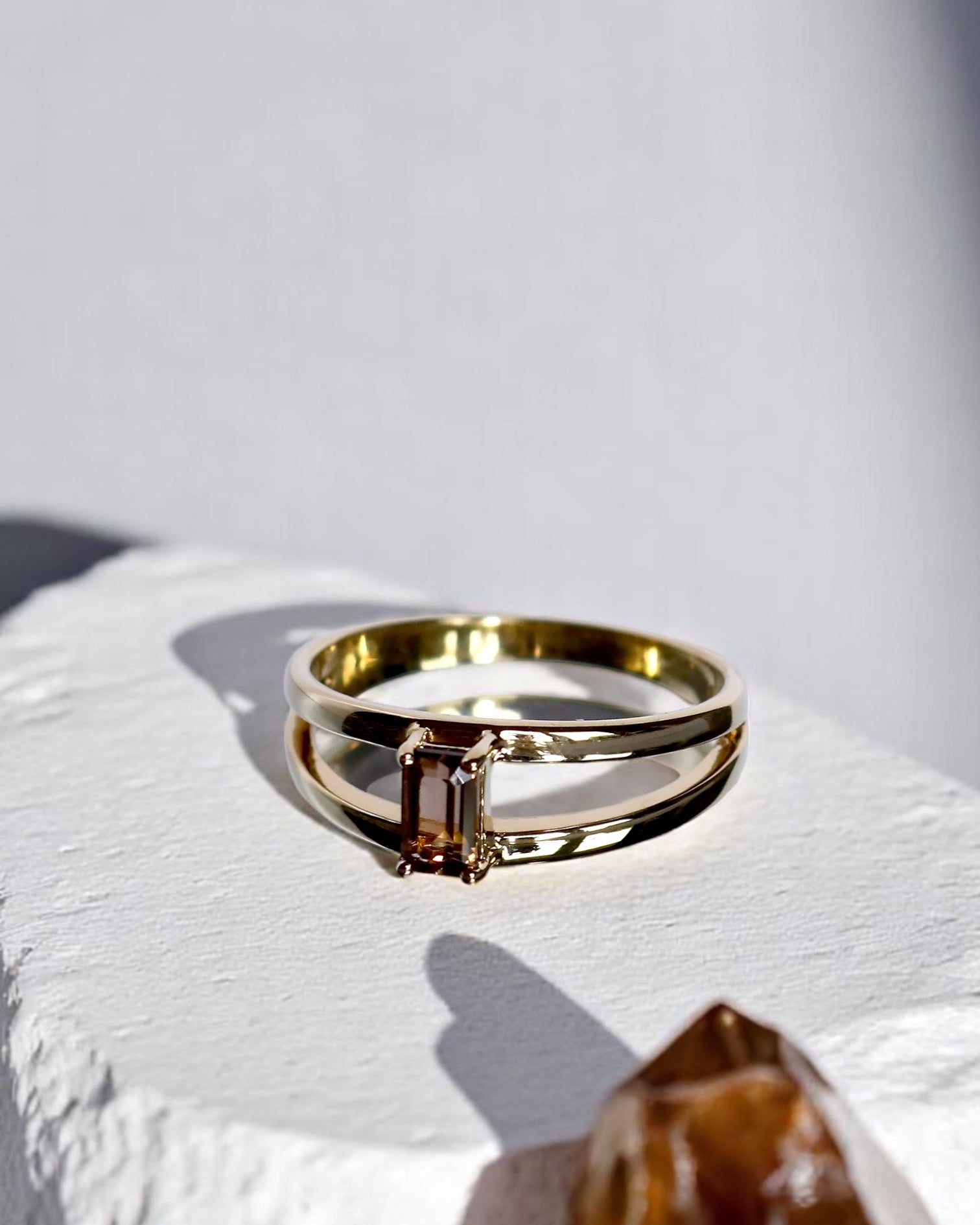 Stressreduzierung Ring Rauchquarz Gold