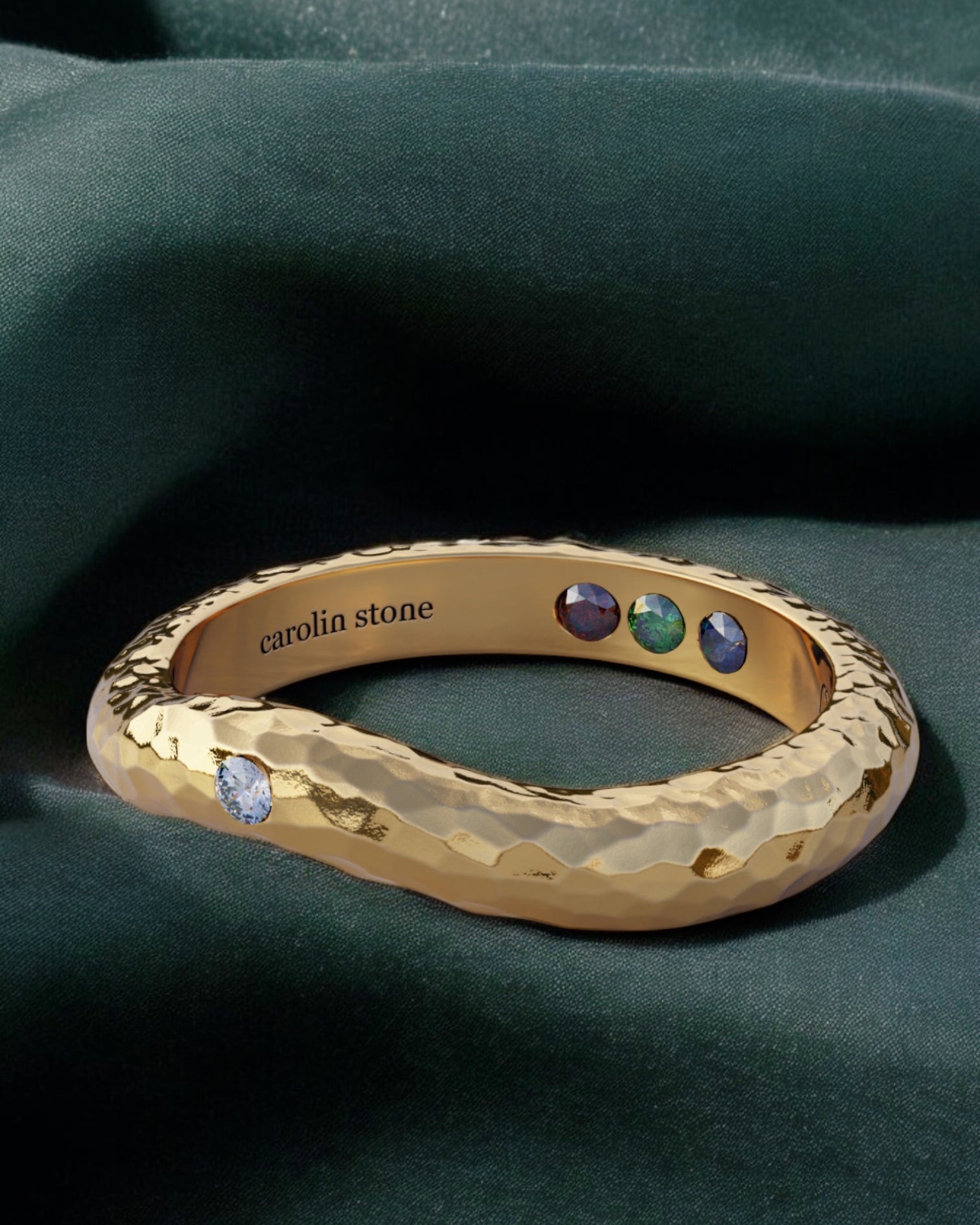 Gold ring hammered pre-set garnet Hidden Inner Strength