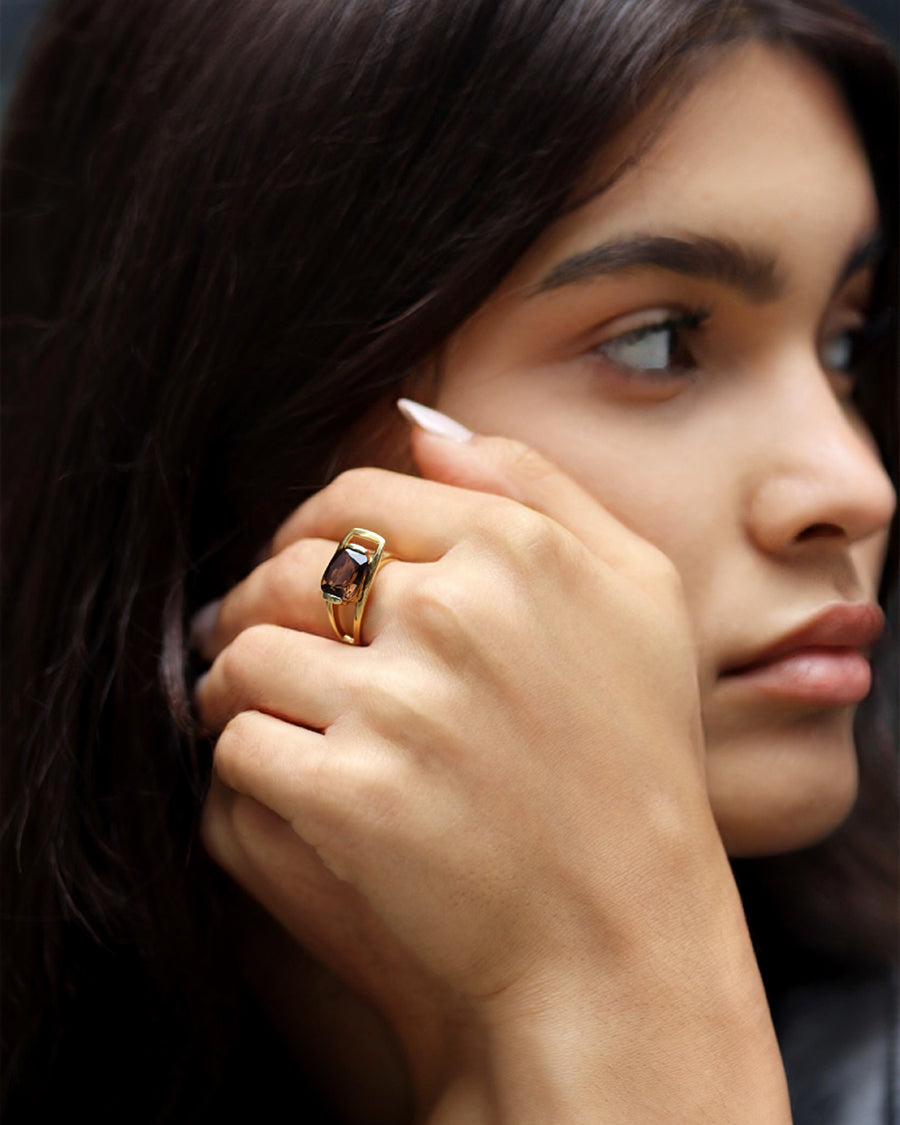 Charming Quartz Ring Smoky Quartz Gold