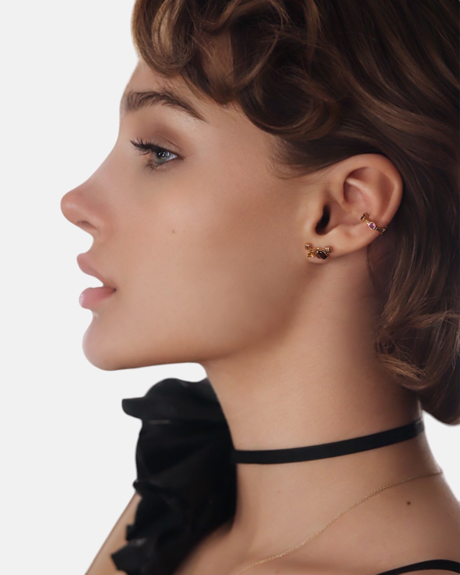 Citygirl pink - Ear cuff Rhodolith Gold