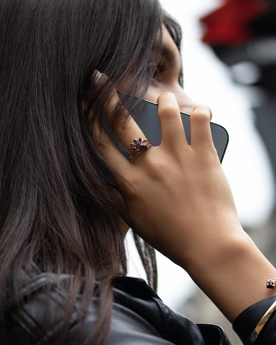 Intention Ring Rauchquarz - Stressreduzierung Gold