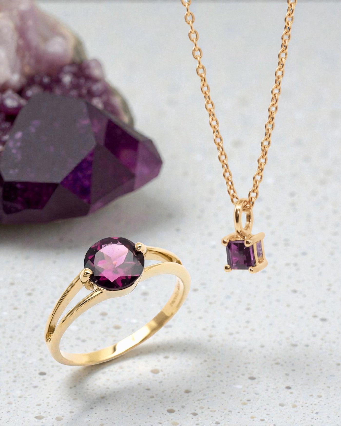 Selbstbewusstsein Booster Set – Rhodolith Ring & Halskette für Selbstvertrauen & Stärke