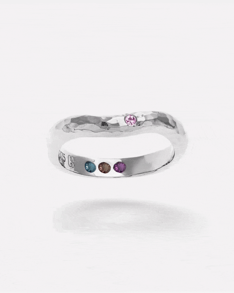 Edelstein Ring Silber - Silberring Gehämmert Topas, Amethyst, Rauchquarz, Rosa Saphir Ring Hidden Inner Strength