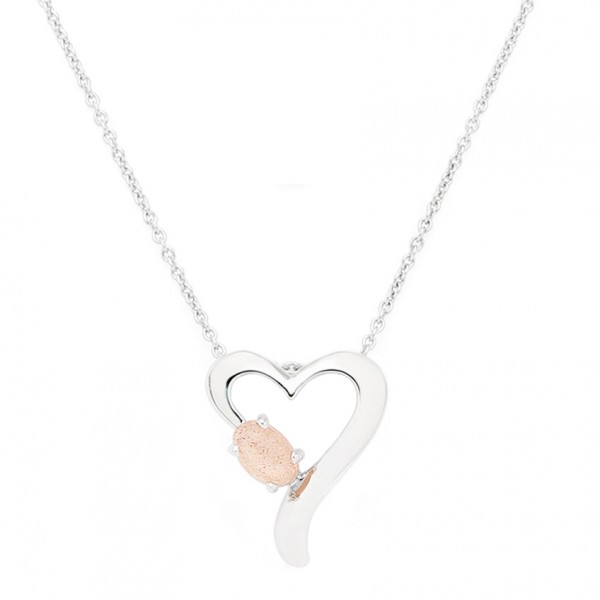 Lovely Heart - Halskette Herz Mondstein (rosa) Silber
