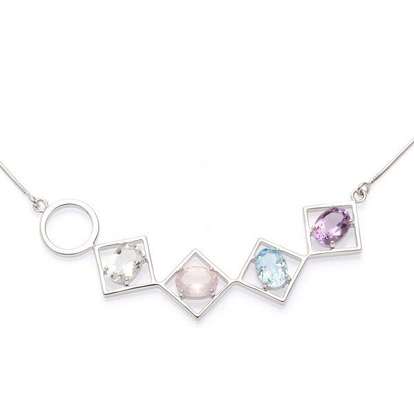 Charming - Halskette Rosenquarz, Topas (rosa, blau) Silber